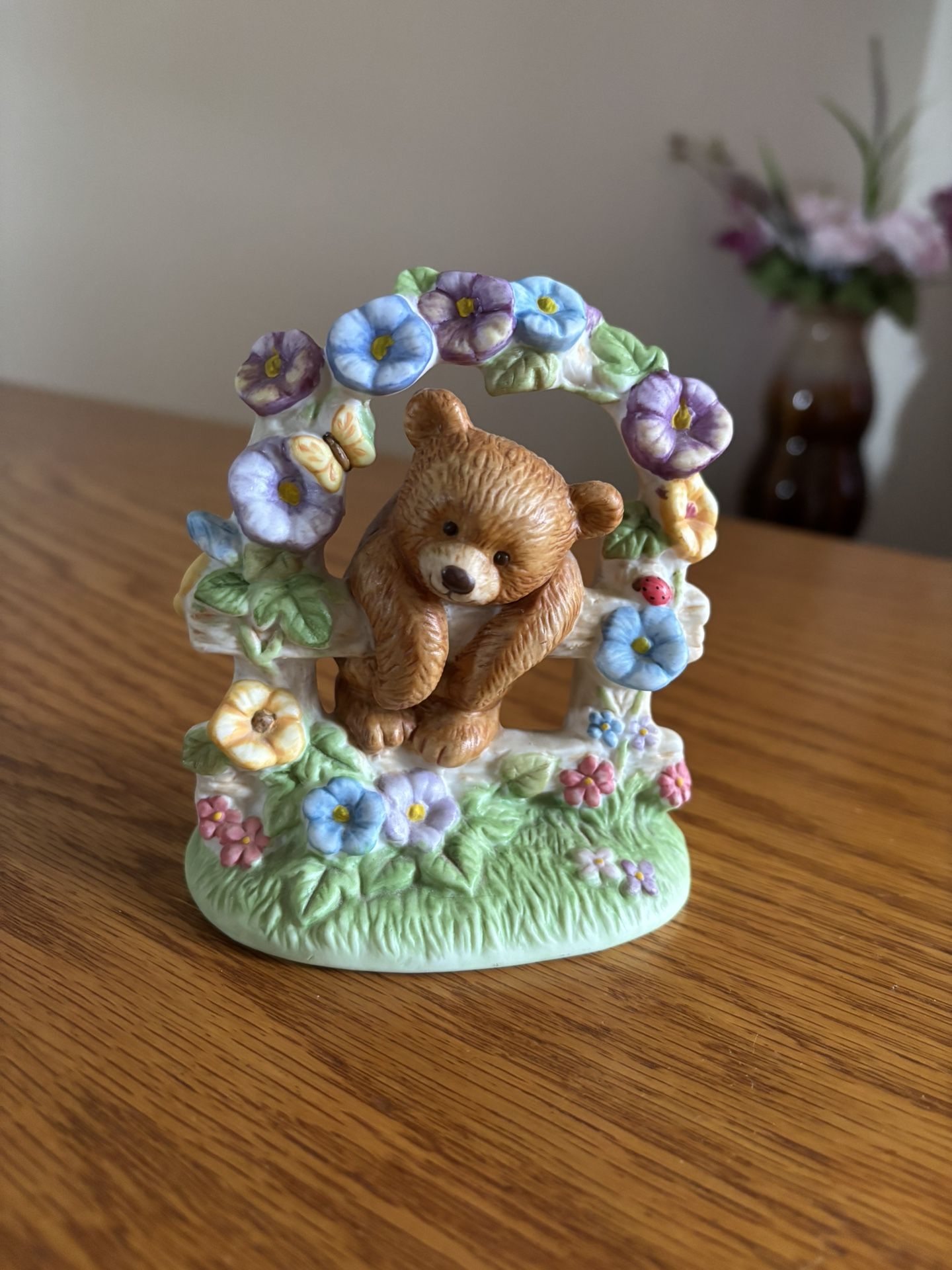Porcelain Bear Figurine Floral Flowers