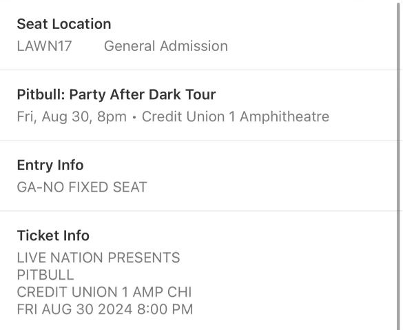 Pitbull Chicago Concert Tickets 8/30 @8pm