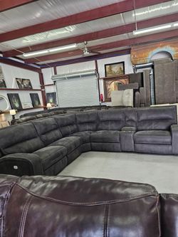 Dark Gray Power Reclining Sectional w/ Power Headrest & Lumbar – Delivery Available