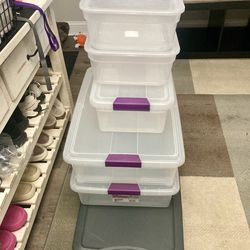 6 Various Sized Clear Plastic Storage Bins W/ Lids, Brightroom and Sterilite Brands (Delivery AV)
