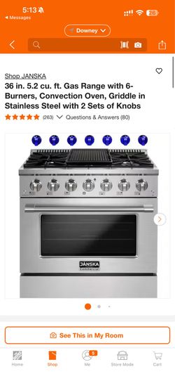 JANSKA 36 in. 5.2 cu. ft. Gas Range with 6-Burners, Convection Oven, Griddle in Stainless Steel with 2 Sets of Knobs