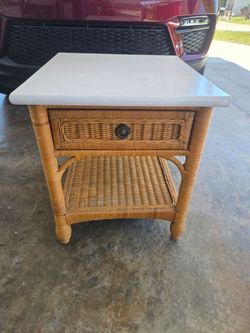 Wicker Side Table with White Top