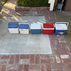 Five (5) Coolers, Ice Chests, Lunch Pails 