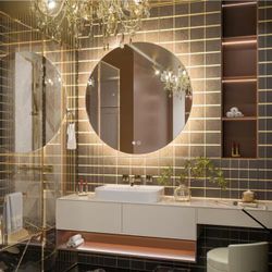 Keonjinn 32 in. W x 32 in. H Round Frameless 3-Colors Dimmable LED Backlit Anti-Fog Wall Mount Modern Bathroom Vanity Mirror