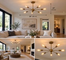 Brass Sputnik Ceiling Light Fixture 34"
