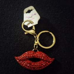 Red Lip Rhinestone Keychain - New
