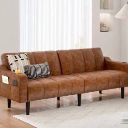 Faux Leather Convertible Brown Sofa