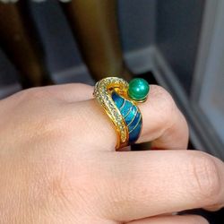 NWOT Green Pearl and Turquoise Gold Ring