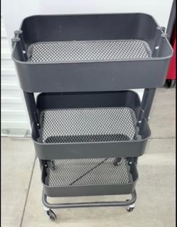 3-Tier Metal Rolling Utility Cart – Gray Storage Organizer