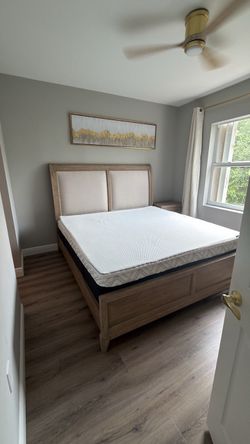 King Bed Frame with Upholstered Headboard