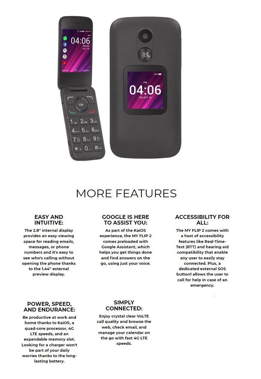 Alcatel Myflip 2 With Bluetooth Earbuds Etc