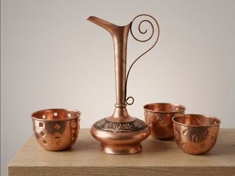 Vintage Turkish Copper Pitcher and Votive Set