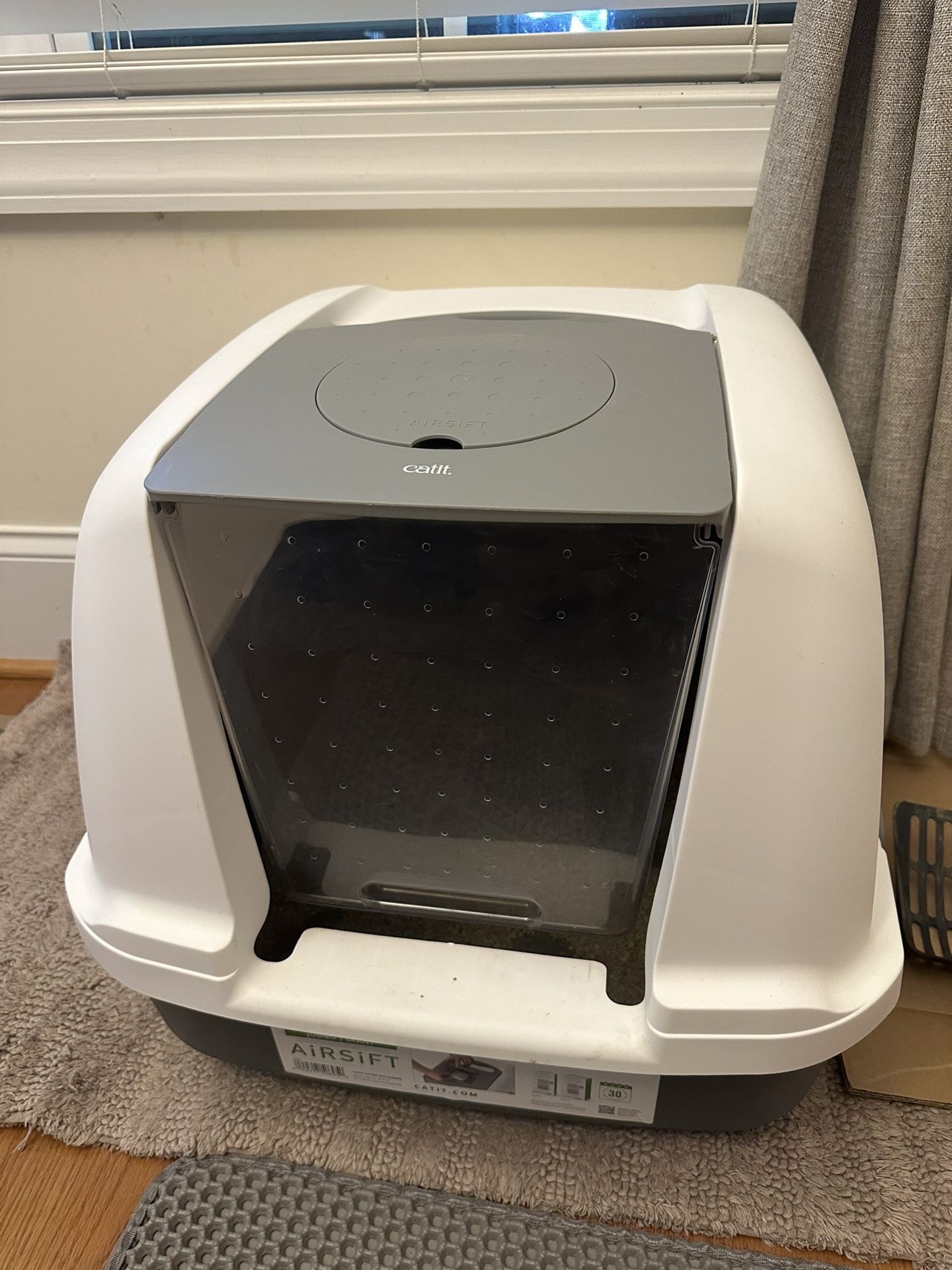 Hooded Litter Pan, Warm Gray/White - Privacy and Easy Access for Cleaning - Ideal for Larger or Multiple Cat Households