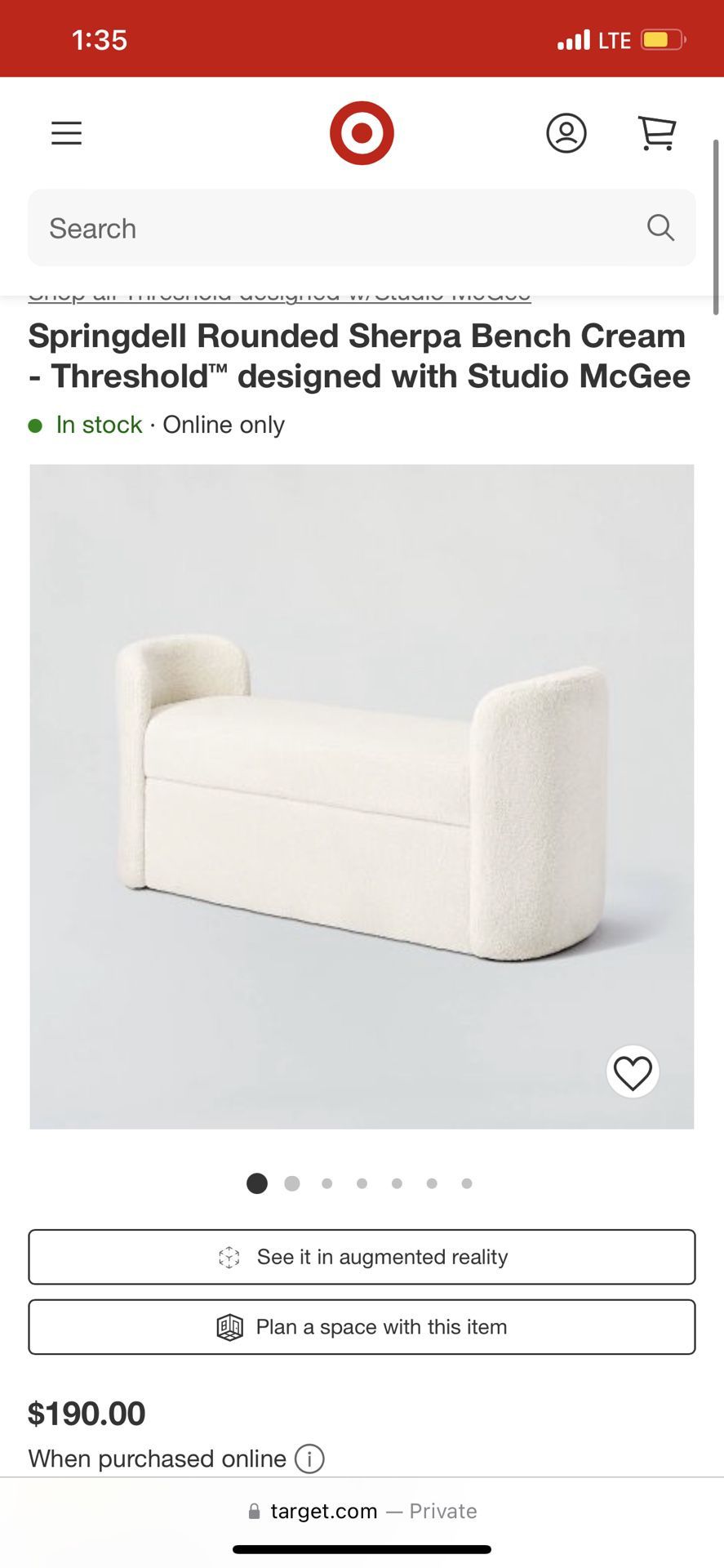 Brand New Target Springdell Rounded Sherpa Bench Cream Threshold™ designed with Studio McGee