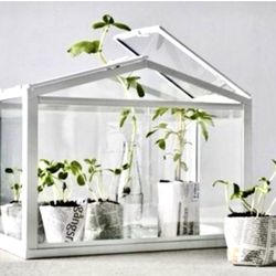 2 IKEA SOCKER Mini Greenhouse Indoor Plant Terrariums – White Metal & Glass
