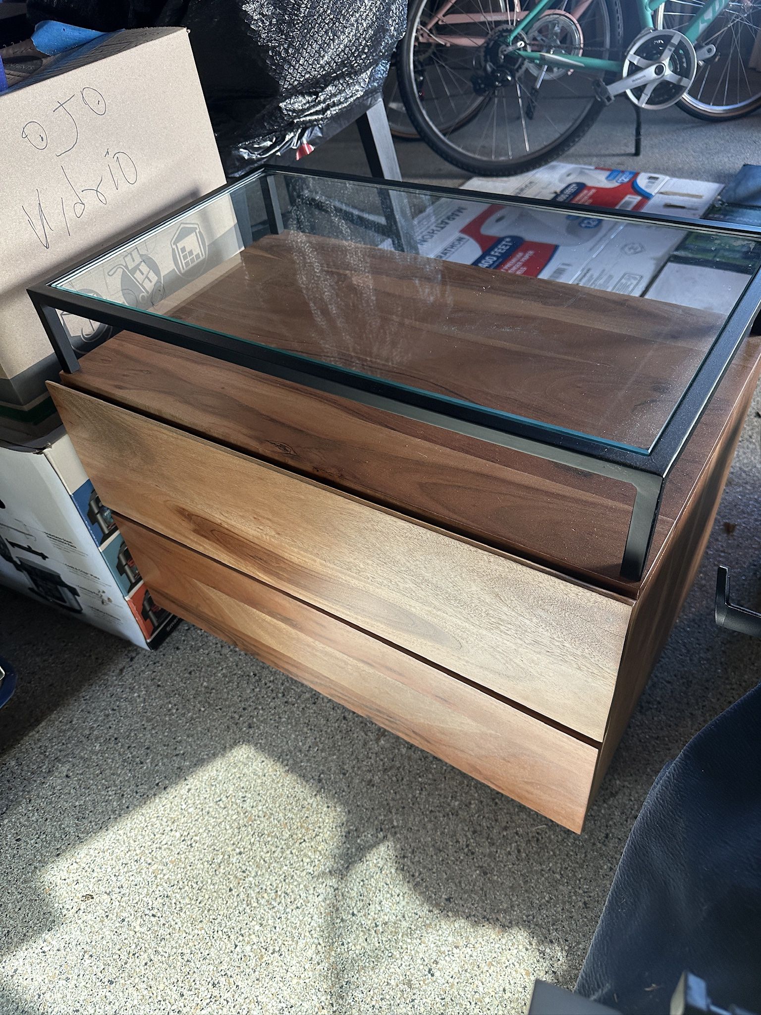 CB2 Lawson Wood 2-Drawer Nightstand With Glass Top