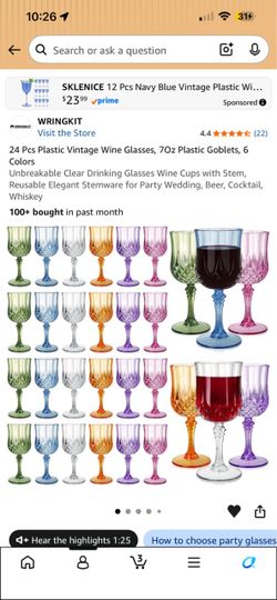 Vintage classic wine glasses, 7 ounces plastic