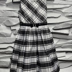 Jona Michelle girl's formal holiday plaid sleeveless dress with a black  velvet tie. Sz 12