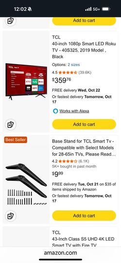 42 Inch TCL Smart Roku TV  With Remote 