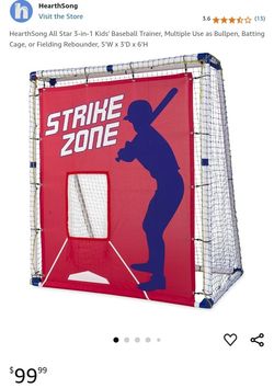 HearthSong All Star 3-in-1 Kids' Baseball Trainer, Multiple Use as Bullpen, Batting