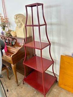 Vintage Chinoiserie Red Metal Pagoda Etagere