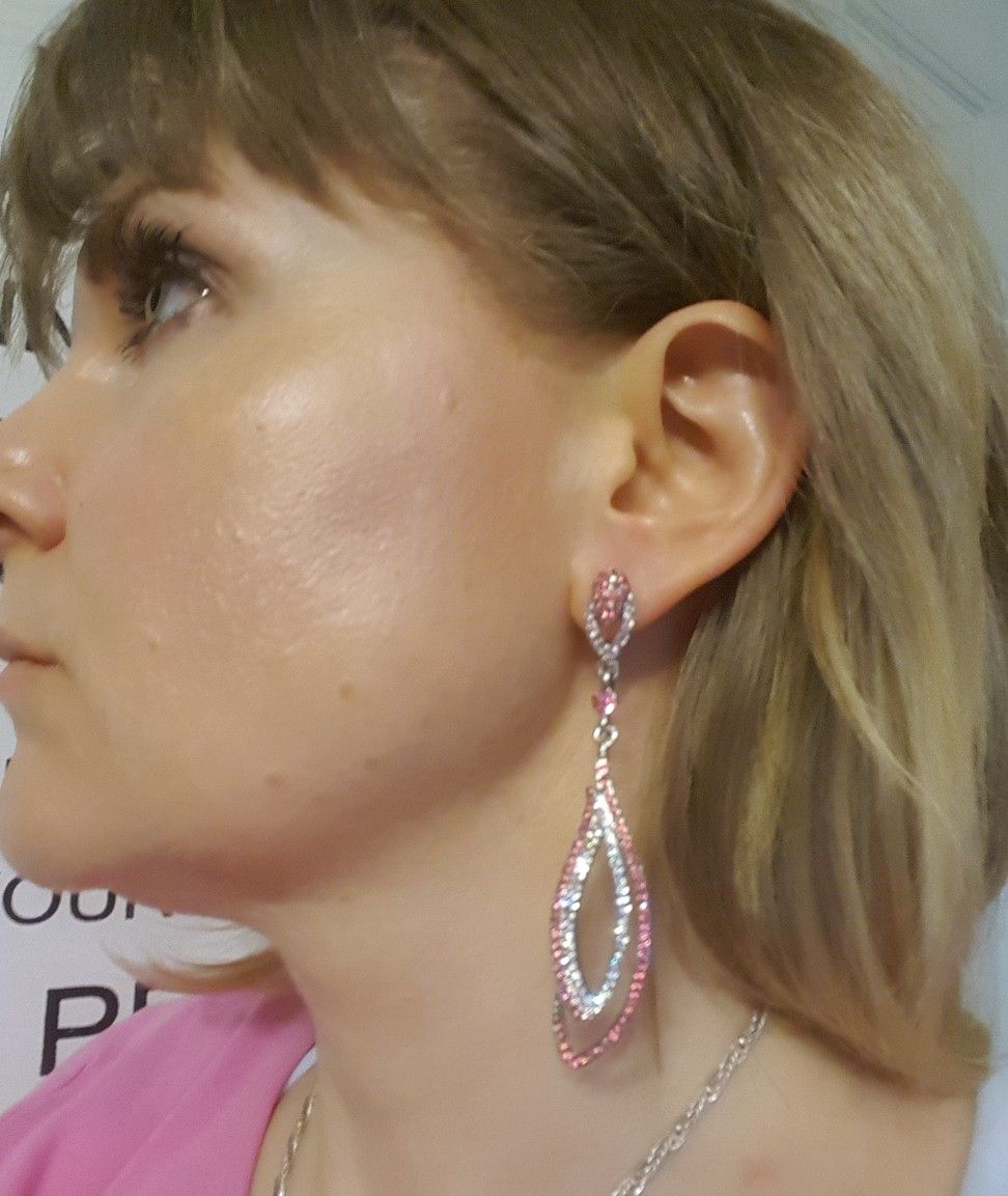 LONG DANGLING PINK CRYSTAL SILVER EARRINGS 3"