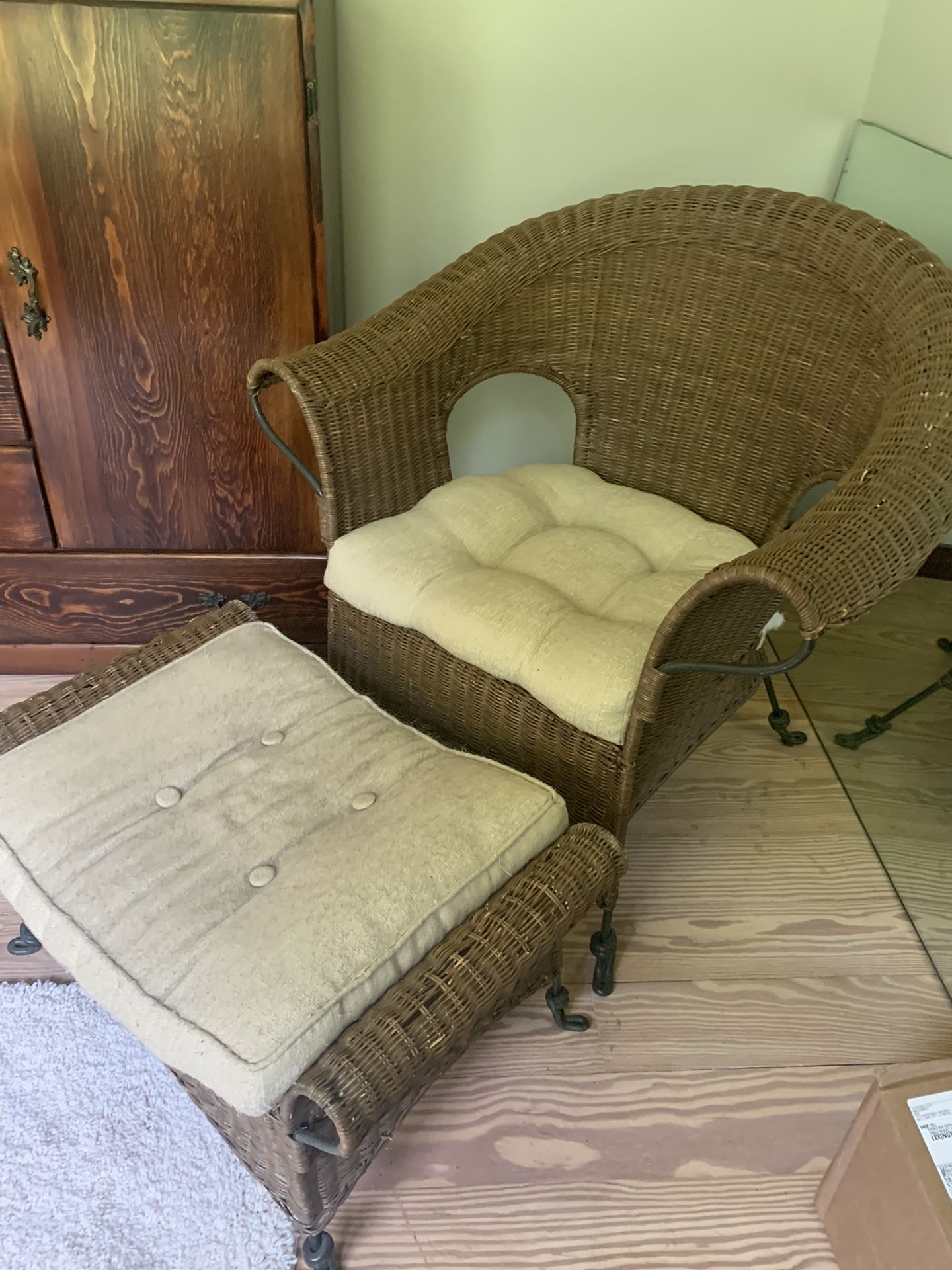 Pier 1 Metal And Rattan Chair And Ottoman 