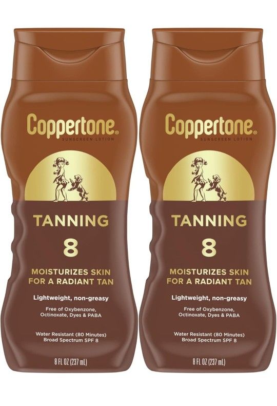 Coppertone Tanning Sunscreen Lotion SPF8 8oz New 2 Pack