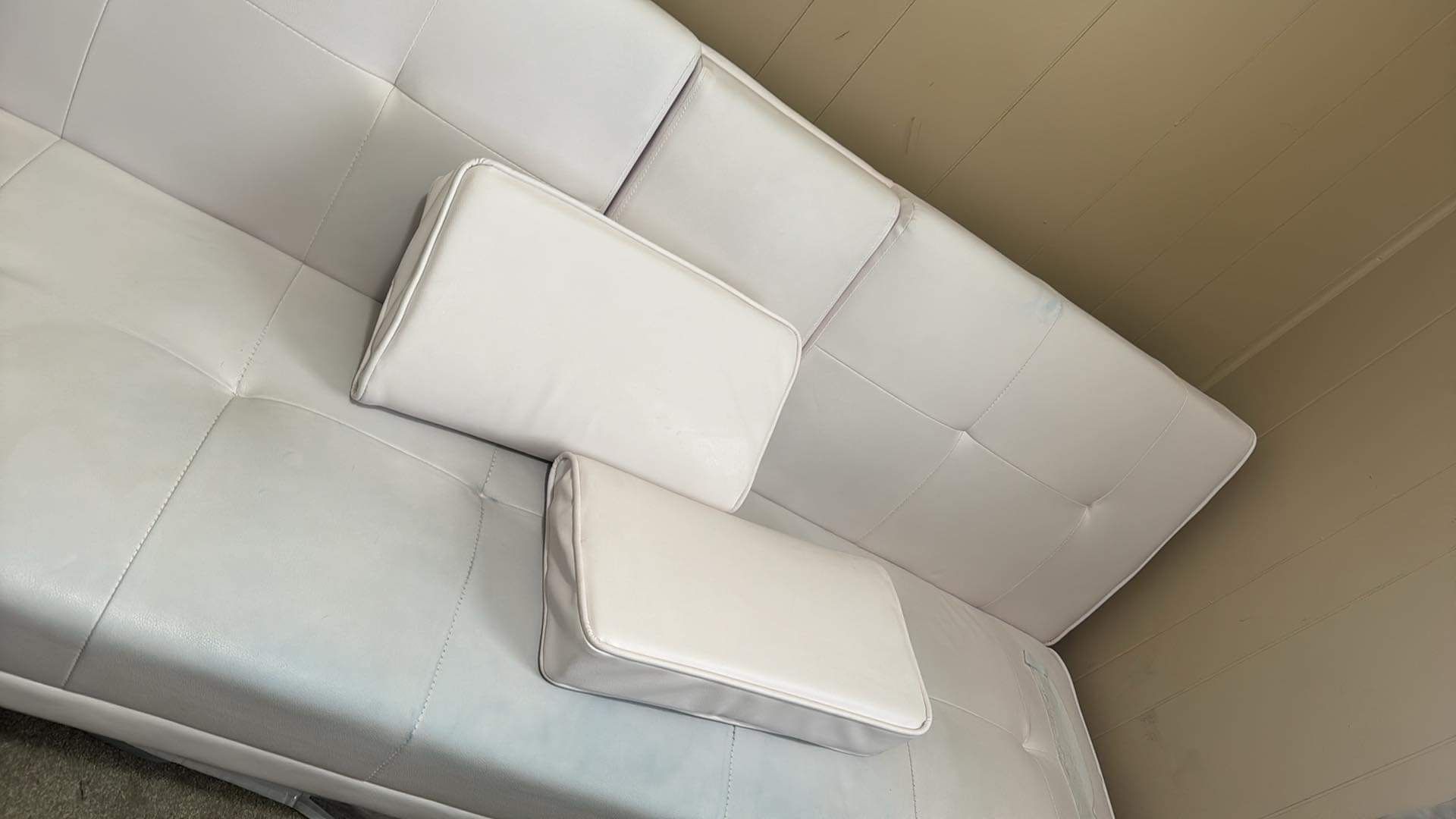 White Convertible Faux Leather Couch 