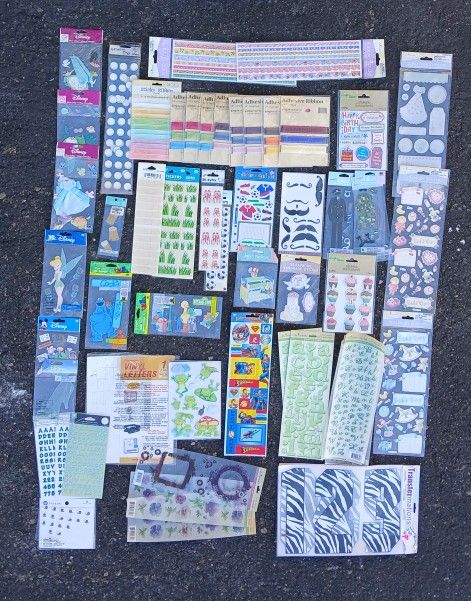 🎨Huge Lot Over 1000 Scrapbooking Stickers & Adhesive Ribbon