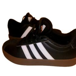 Adidas Kids VL Court 3.0 Size 1 Shoes Black Skateboarding Sneakers . 