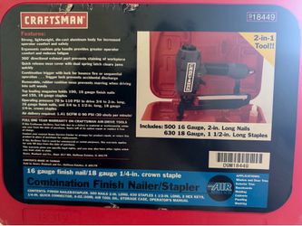 Craftsman 18 Gauge Brad Nailer 1-1/4” Air Pneumatic Nail Gun w/ Case Oilless T