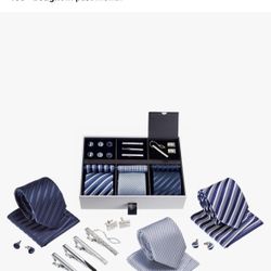 Premium Men’s Gift Tie Set Silky Necktie Pocket Squares Tie Clips Cufflinks For Men