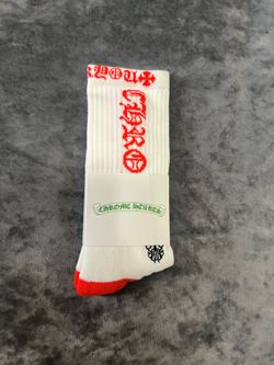 Red orange white chrome hearts socks
