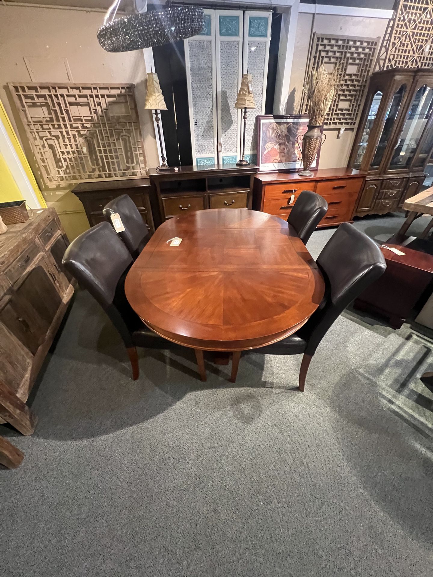 DINING TABLE: Round 42" diameter x 29 3/4" H Wood Dining Table w/ 1 leaf  SKU XESPFG