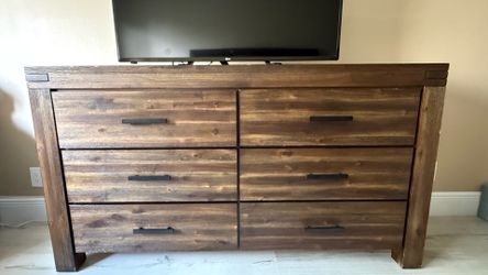 Six Drawer Solid Wood Dresser in Brick Brown