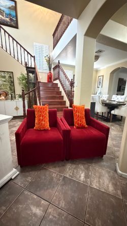 Pair of Red Velvet Armchairs ( steelcase brand iconic chairs )