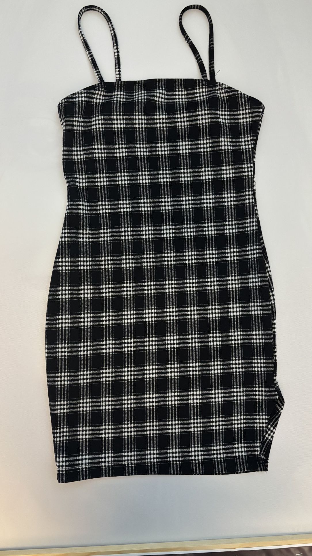 SHEIN Plaid Bodycon Mini Dress Black White XS Preppy Grunge Y2K Aesthetic