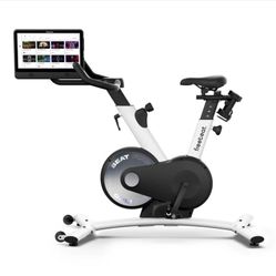 Freebeat Boom Exercise Bike, Smart Spin Bike for Home, 15.6'' HD Touchscreen, Auto Resistance, Compact Stationary Bike with Screen, Bluetooth, Scenic 