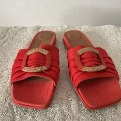 Gentle Souls By Kenneth Cole Rhea Square Toe Slip On Buckle Flat Sandal Size 10M