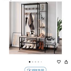Hall Tree with Shoe Storage Bench Coat Rack with 7 Hooks Interchangeable 4 Tier Side Storage Shelves Small Cute Side Bench Industrial 5-in-1 Entryway 