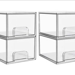 Vtopmart 4 Pack Clear Small Stackable Storage Drawers,Acrylic Bathroom Makeup Organizer,Plastic Stor