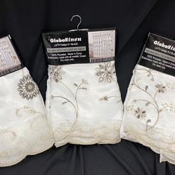 Black/White Embroidery Panels W/ Attached Valence & Sheer Backing