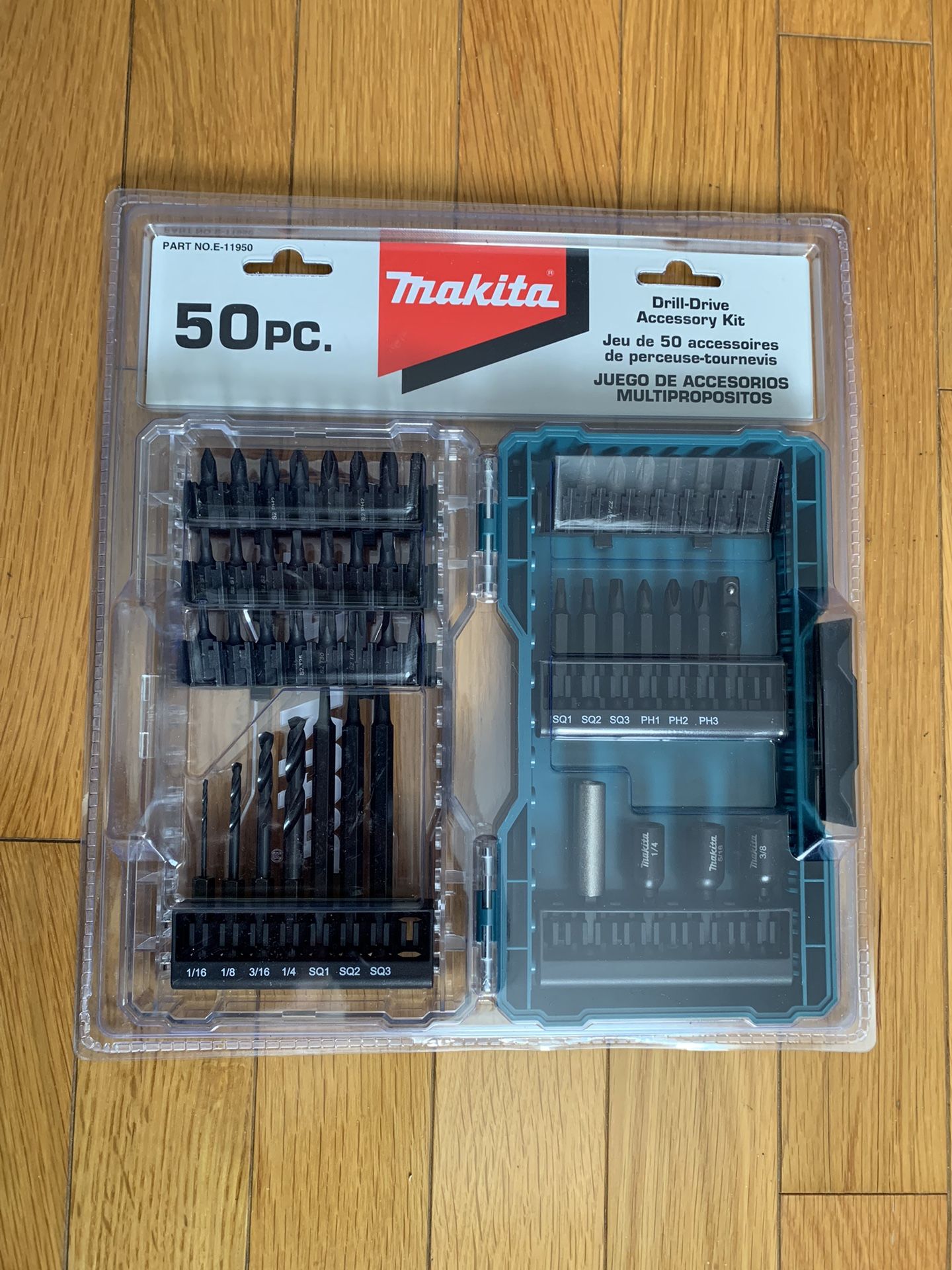 Makita 50 piece Drill Driver Multi Bit Set, New E-11950 magnetic holder, case, HSS For wood metal
