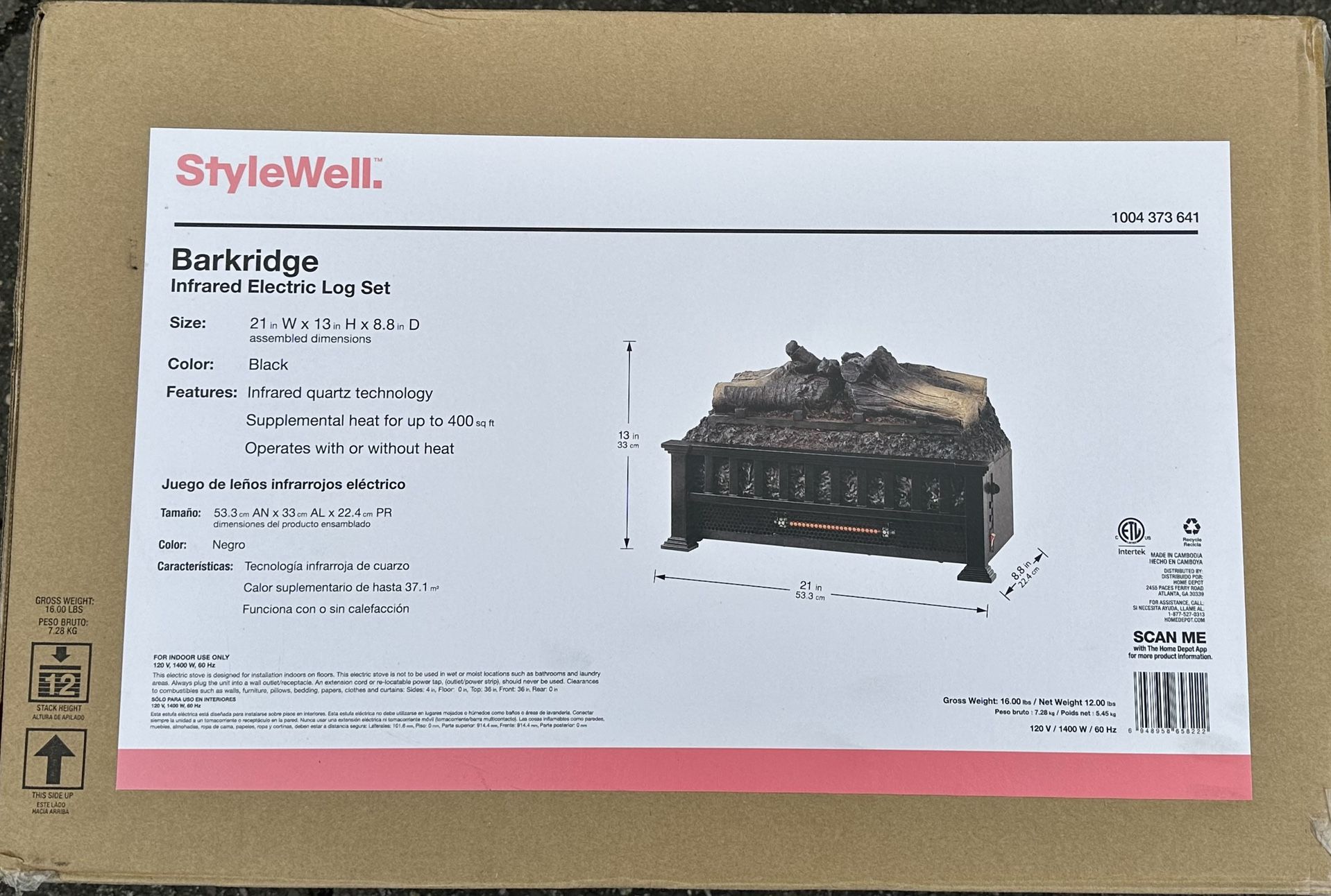 Brand New In Box StyleWell Barkridge 20.5 in. Infrared Electric Fireplace Log  Set Heater for Sale in Philadelphia, PA - OfferUp