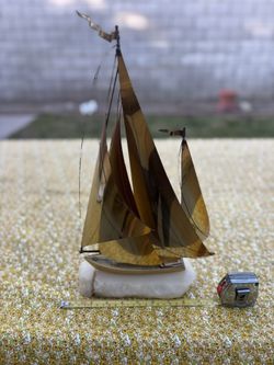 Mid Century Modern Large Brads Sail Boat with Stone Base 