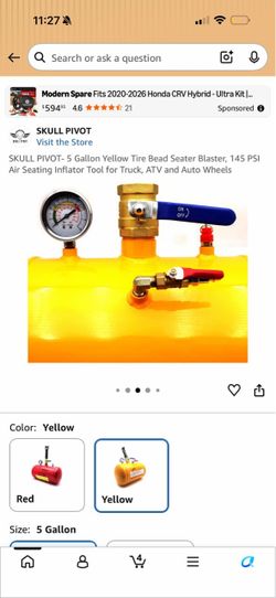 SKULL PIVOT- 5 Gallon Yellow Tire Bead Seater Blaster, 145 PSI Air Seating Inflator Tool for Truck, ATV and Auto Wheels 138