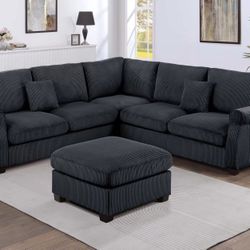 4-Piece Sectional Set
LAF Loveseat + RAF Loveseat + Corner Wedge + Cocktail Ottoman

Color: Black  ⚀️  Sectional De 4 Piezas Nueva  Color Negro 