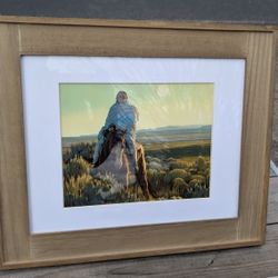 Framed Native American Warrior Print – Rustic Wood Frame – Western Art
