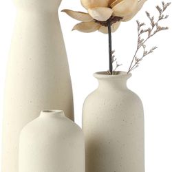 Beige Ceramic vase Set-3 Small Flower vases for Decor,Modern Boho Farmhouse Home Decor,Decorative vase for Pampas Grass&Dried Flowers,idea Shelf,Table